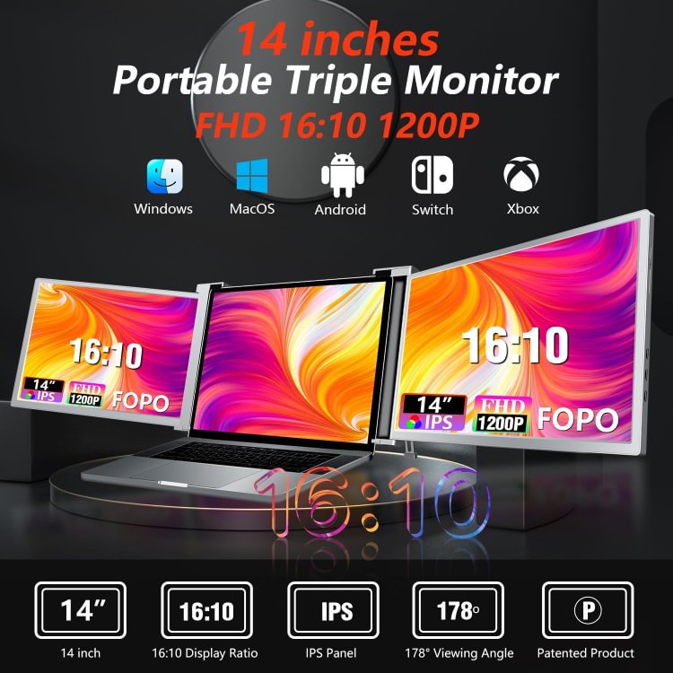 FOPO 14" Hanging Triple Screen Extender S15 Grey
